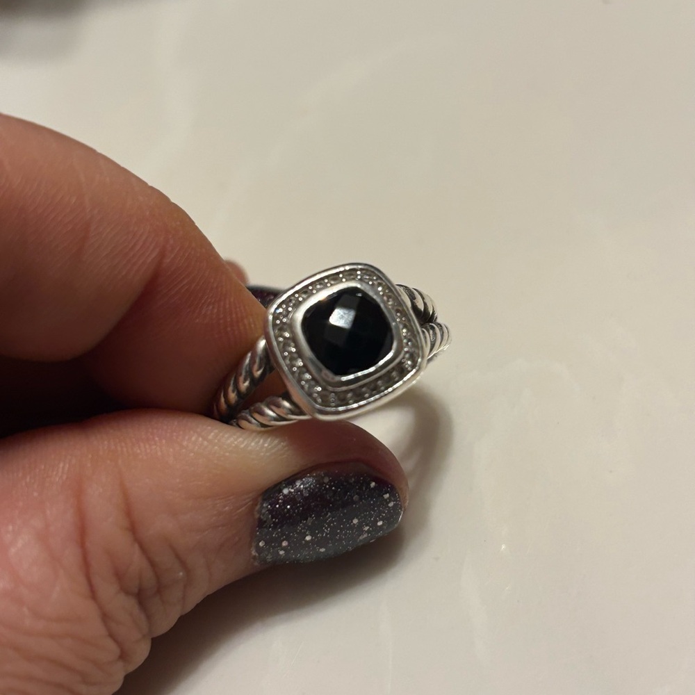 David Yurman Silver Ring with Black Onyx Stone SIZE 8